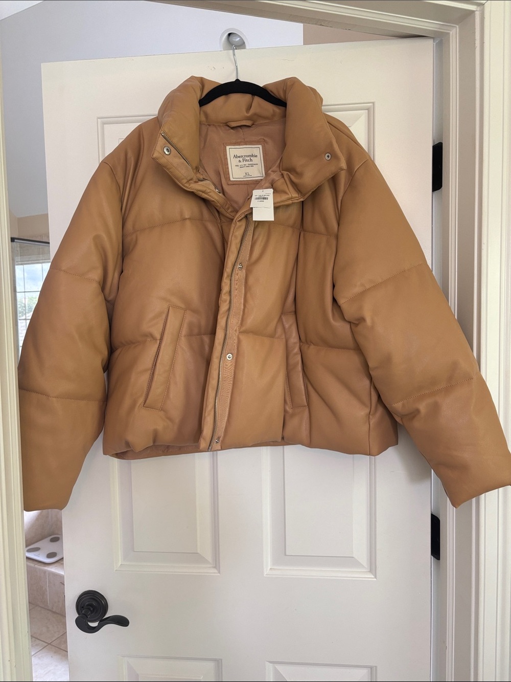 Abercrombie & Fitch Vegan Leather Camel Puffer Jacket